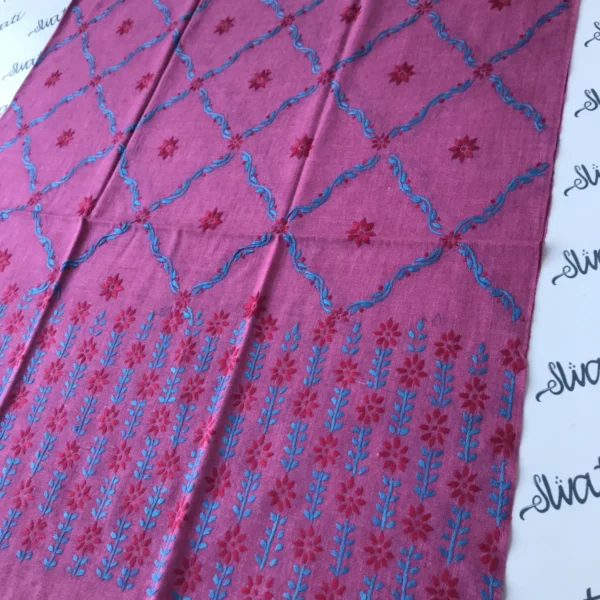 Pink Islampuri women shawl with pink hand embroidery