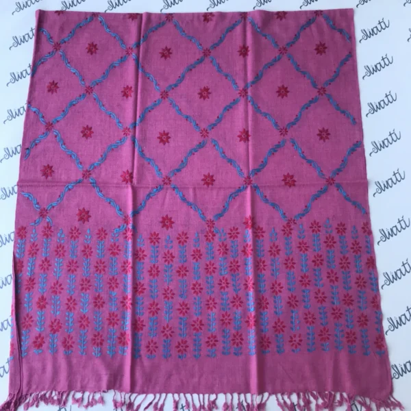 Pink Islampuri women shawl with pink hand embroidery