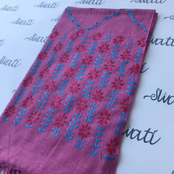 Pink Islampuri women shawl with pink hand embroidery