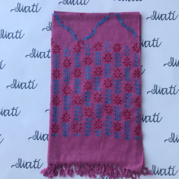 Pink Islampuri women shawl with pink hand embroidery