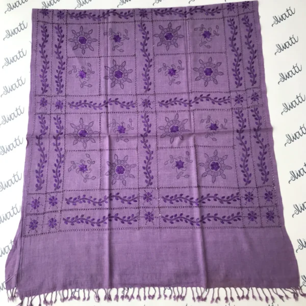 Swati women purple woolen hand embroidered shawl with taar kashi