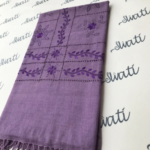Swati women purple woolen hand embroidered shawl with taar kashi