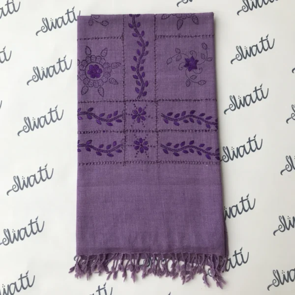 Swati women purple woolen hand embroidered shawl with taar kashi