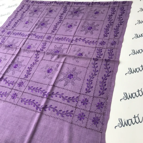 Swati women purple woolen hand embroidered shawl with taar kashi
