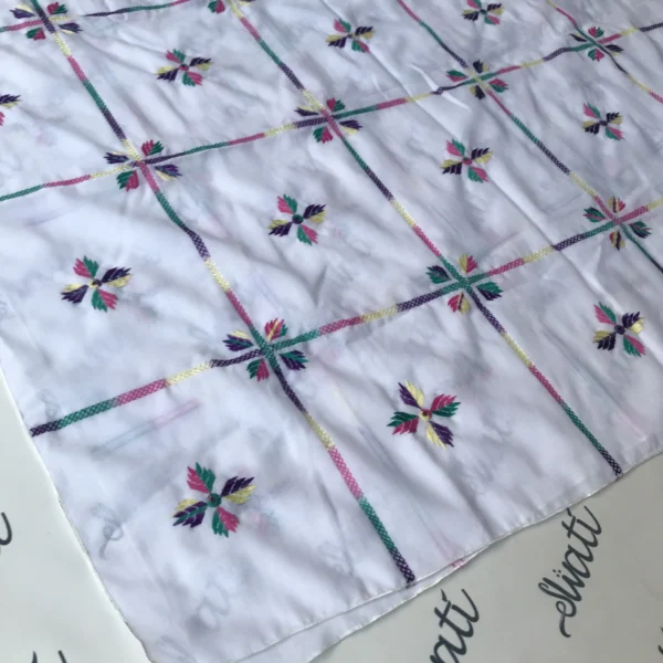 Hand embroidered White Summer Shawl with multi color embroidery