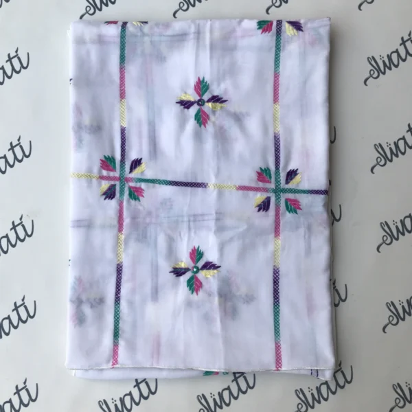 Hand embroidered White Summer Shawl with multi color embroidery