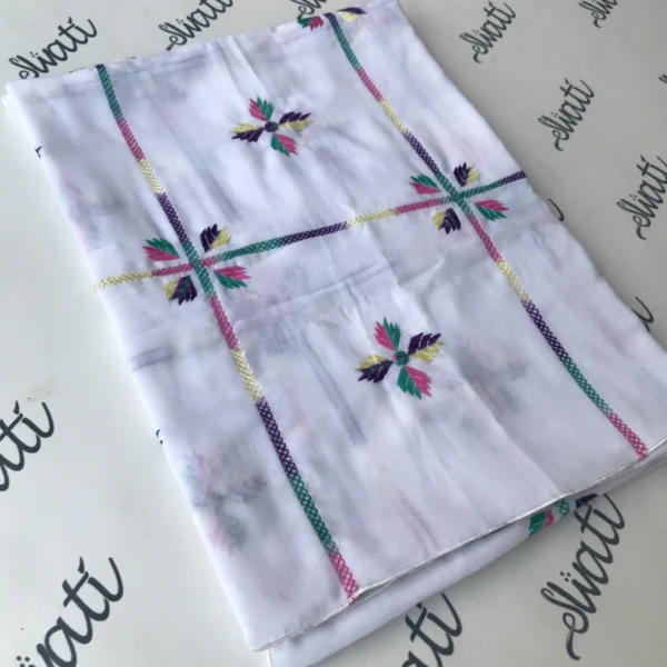 Hand embroidered White Summer Shawl with multi color embroidery