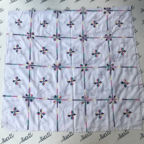 Hand embroidered White Summer Shawl with multi color embroidery