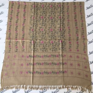 Attractive pink and green embroidery and sui kaam on women shawl