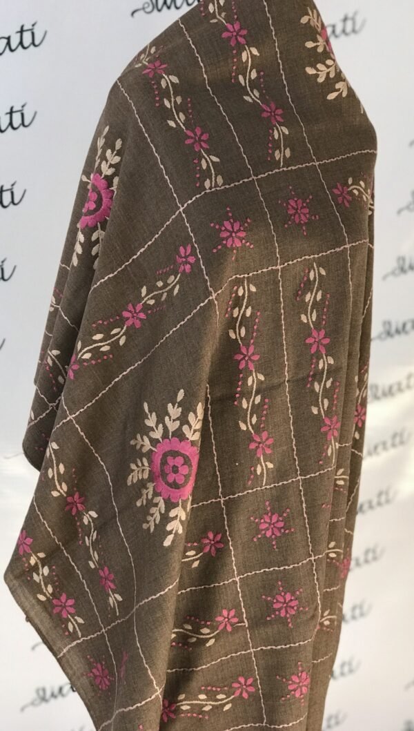 Brown Hand embroidered Woolen Shawl