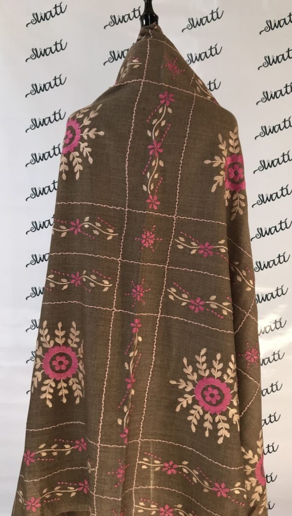 Brown Hand embroidered Woolen Shawl