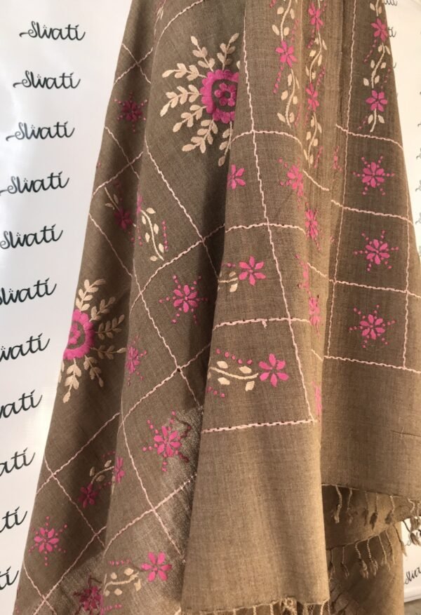 Brown Hand embroidered Woolen Shawl