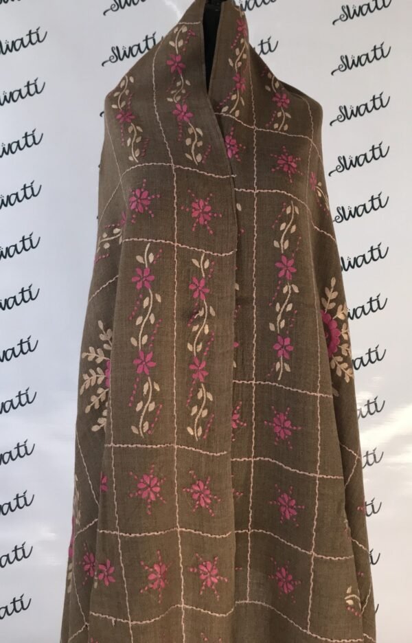 Brown Hand embroidered Woolen Shawl