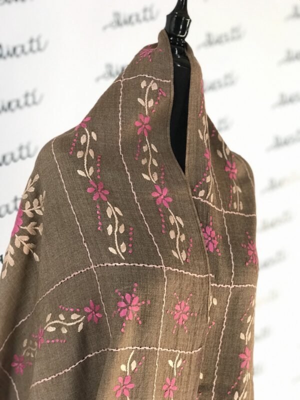 Brown Hand embroidered Woolen Shawl