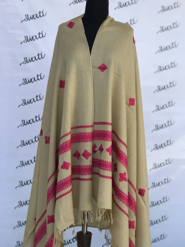 Attractive women woolen shawl with Pink Swati Embroidery