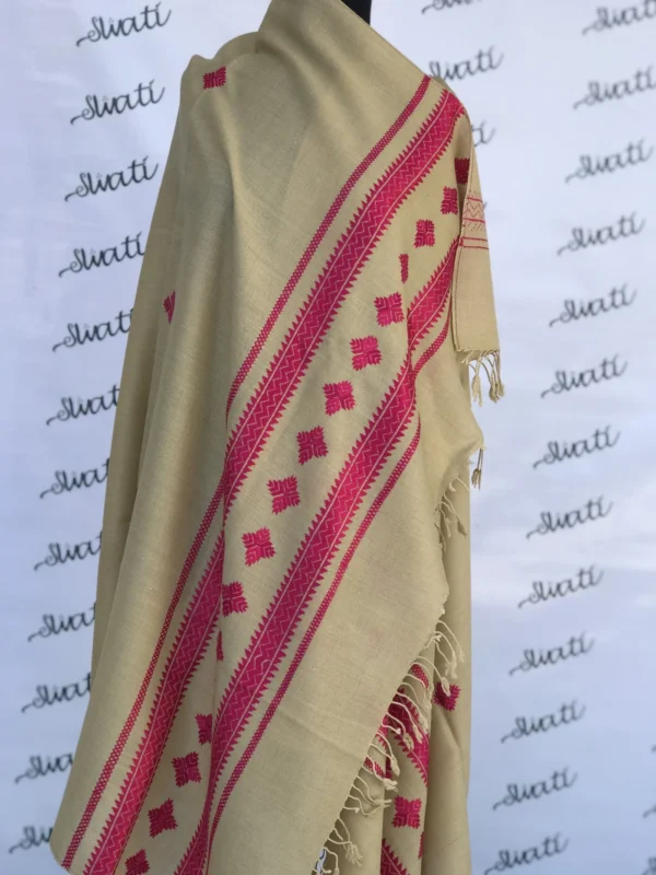 Attractive women woolen shawl with Pink Swati Embroidery