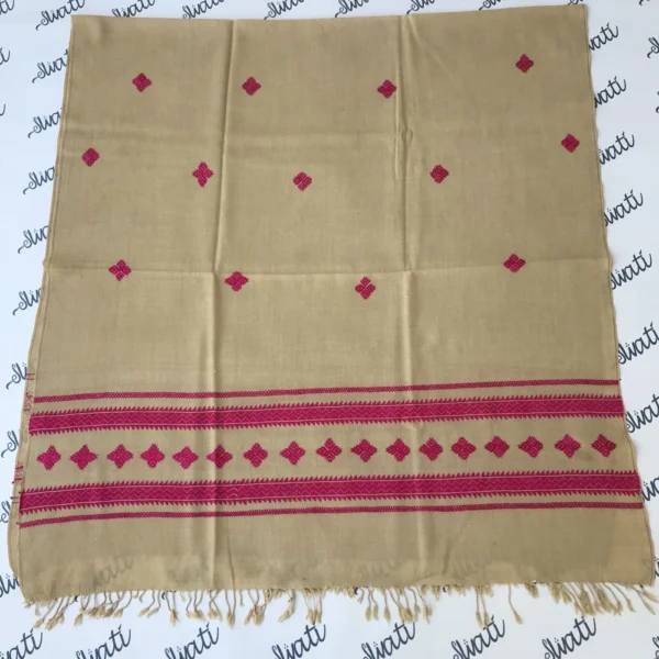 Attractive women woolen shawl with Pink Swati Embroidery