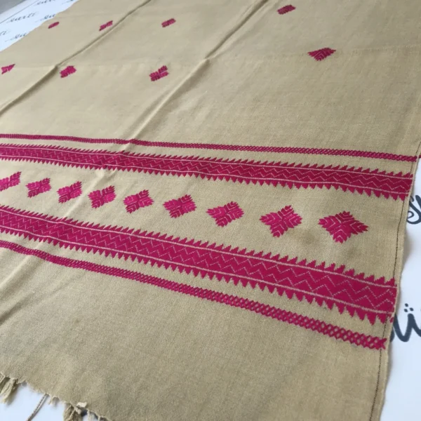 Attractive women woolen shawl with Pink Swati Embroidery