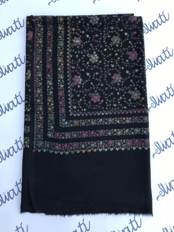 Black Pashmina Shawl with full embroidery for women