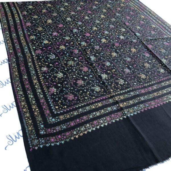 Black Pashmina Shawl with full embroidery for women