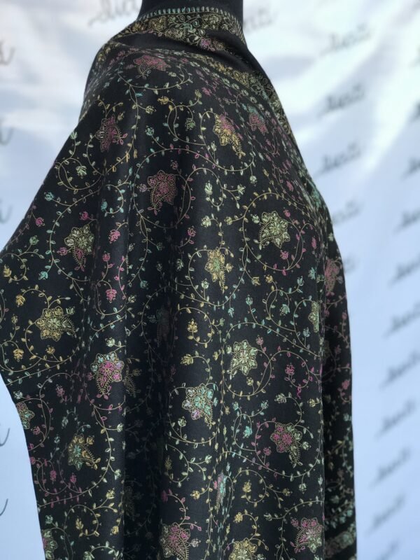 Black Pashmina Shawl with full embroidery for women