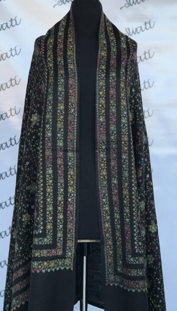 Black Pashmina Shawl with full embroidery for women