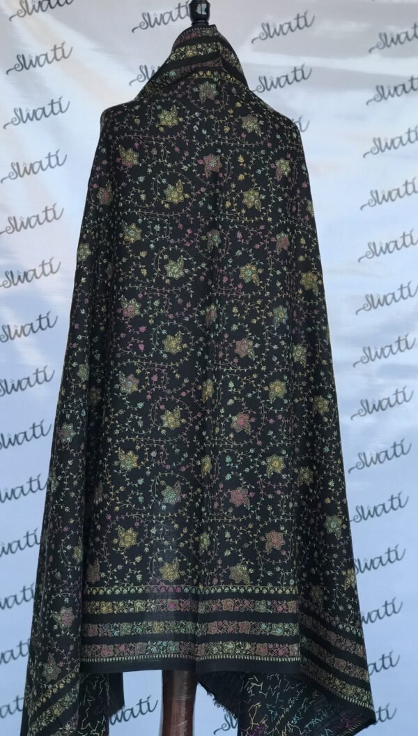 Black Pashmina Shawl with full embroidery for women