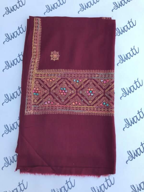 Maroon Pashmina Shawl with elegant hand embroidery
