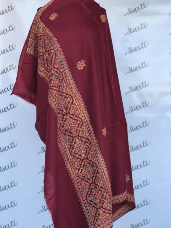 Maroon Pashmina Shawl with elegant hand embroidery