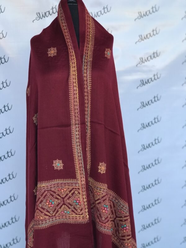 Maroon Pashmina Shawl with elegant hand embroidery