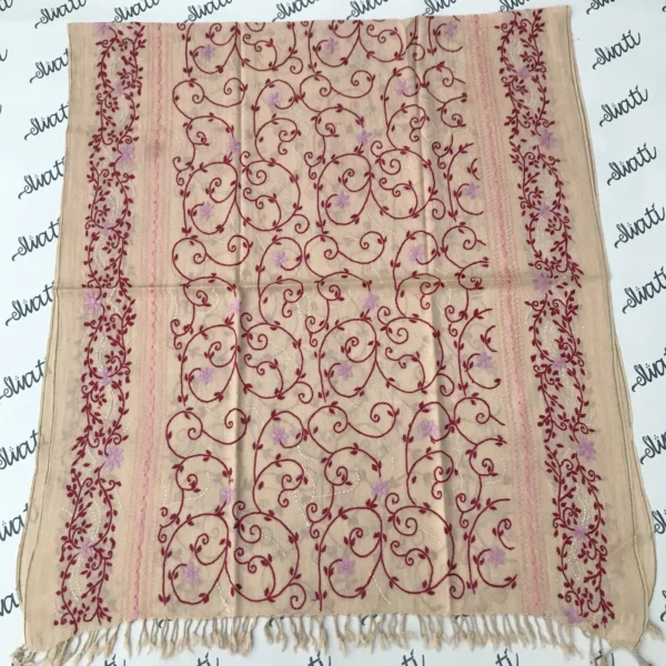 Attractive Woolen Shawl with Taar Kashi and maroon color Hand embroidery