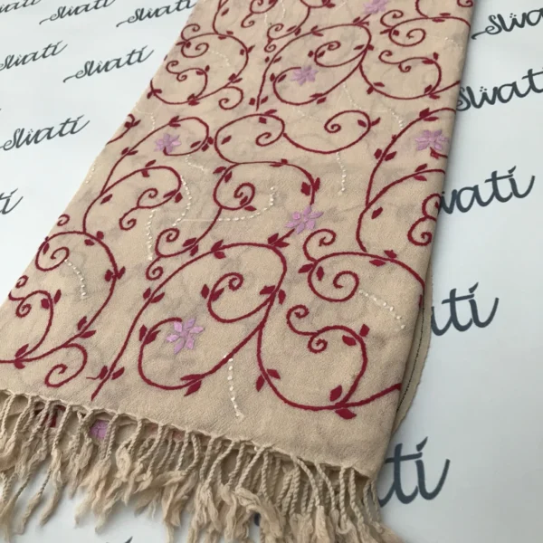 Attractive Woolen Shawl with Taar Kashi and maroon color Hand embroidery