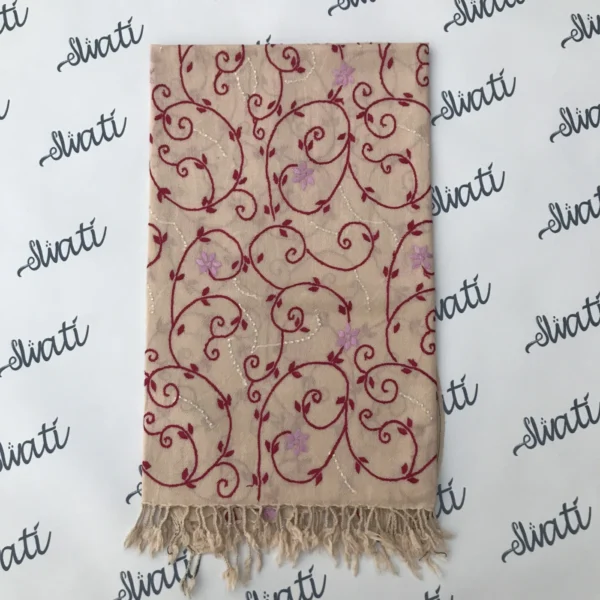 Attractive Woolen Shawl with Taar Kashi and maroon color Hand embroidery