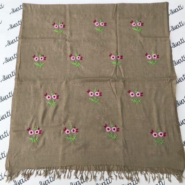 Brown Women Woolen Shawl with traditional colorful hand embroidery