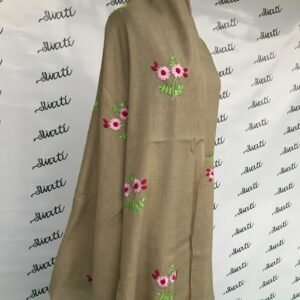 Brown Women Woolen Shawl with traditional colorful hand embroidery