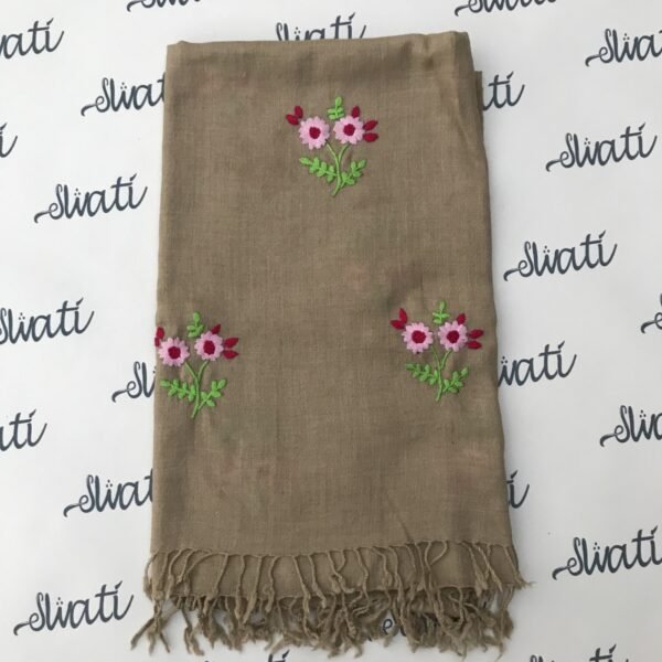 Brown Women Woolen Shawl with traditional colorful hand embroidery