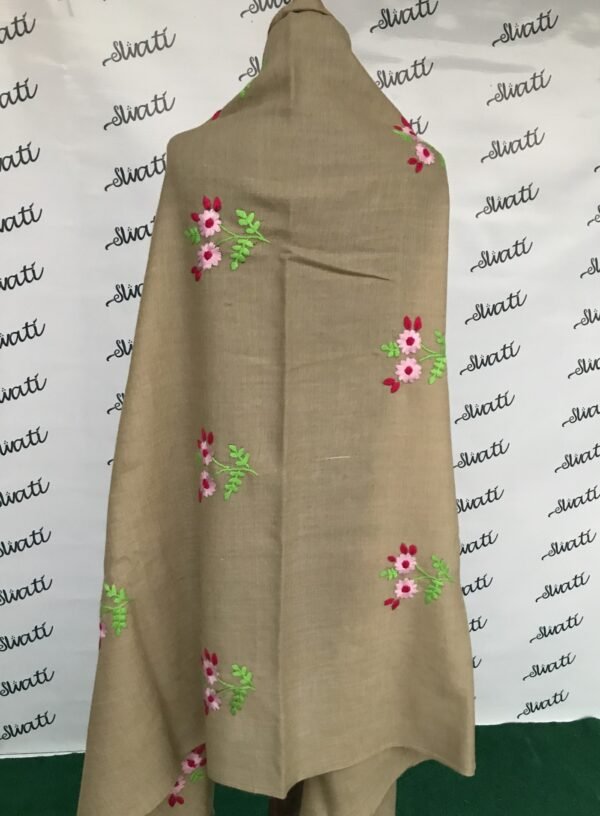 Brown Women Woolen Shawl with traditional colorful hand embroidery
