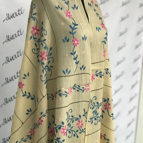 Cream Color Swati Women Woolen Shawl hand embroidery