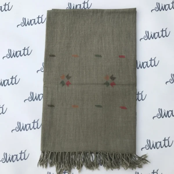 Khadai Embroided Women Woolen Shawl Dark Elachi Color