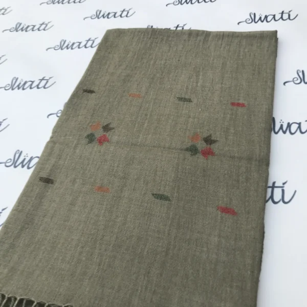 Khadai Embroided Women Woolen Shawl Dark Elachi Color