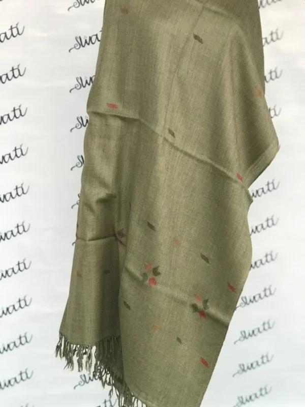 Khadai Embroided Women Woolen Shawl Dark Elachi Color