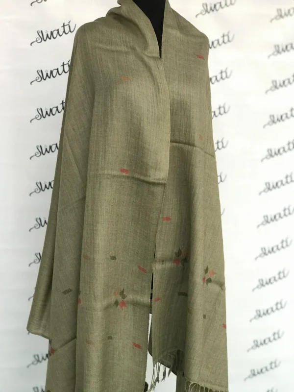 Khadai Embroided Women Woolen Shawl Dark Elachi Color