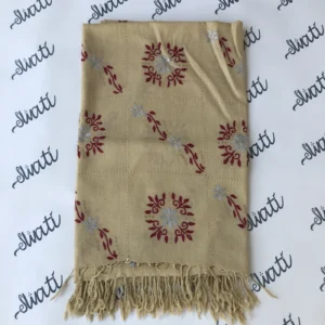 Light Color women woolen Shawl with hand embroidery and taar kashi - maron color embroidery