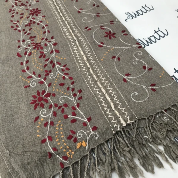 Swati Shawl for women dark attractive woolen shawl with hand embroidery