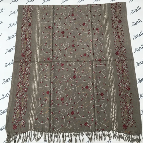 Swati Shawl for women dark attractive woolen shawl with hand embroidery