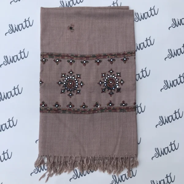 Attractive machine embroided shawl brown color