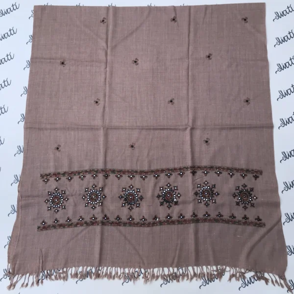 Attractive machine embroided shawl brown color