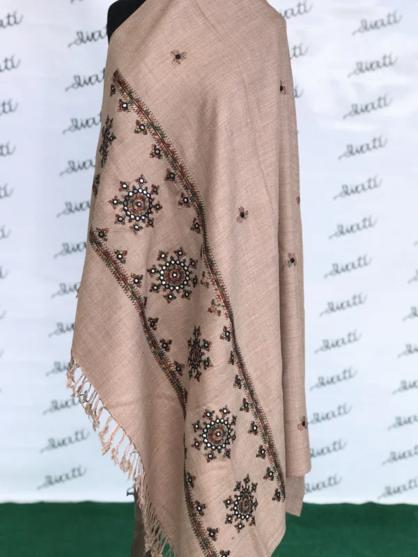 Attractive machine embroided shawl brown color