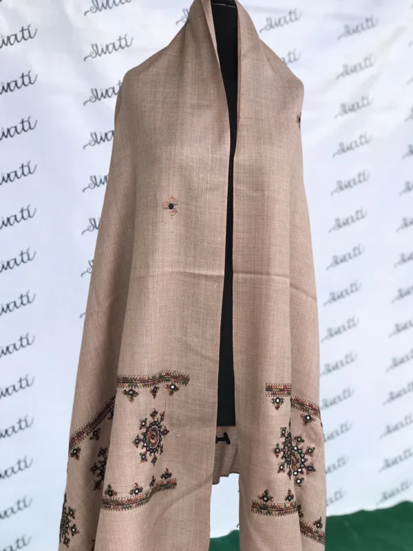 Attractive machine embroided shawl brown color