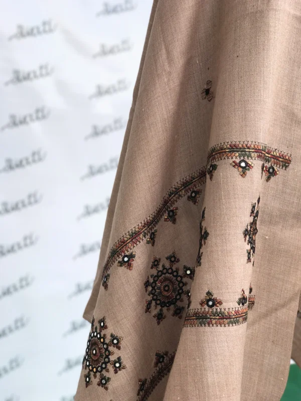 Attractive machine embroided shawl brown color